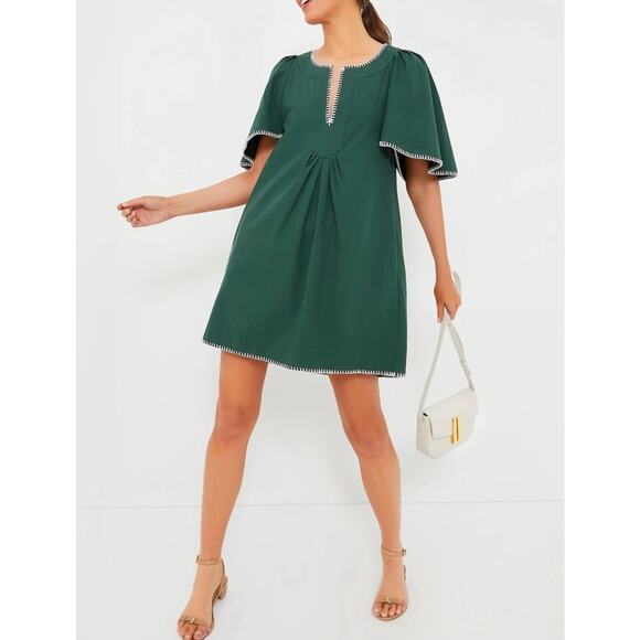TUCKERNUCK Pomander Place Dark Green Stitch Finley Flutter Sleeve Dress NWT XXS - Picture 1 of 9